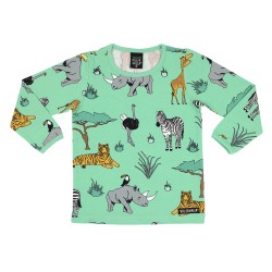 Top - ANIMALS - Villervalla - SAFARI - Green Long Sleeve - Rhino, giraffe, zebra. tiger, ostrich..