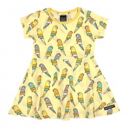 Dress - SKATER - Short sleeves - Villervalla - Budgie Parrot- yellow lemon 