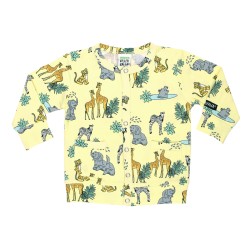 Cardigan - Villervalla - SAFARI - Light - LEMON Yellow - Rhino, giraffe, zebra. tiger, ostrich,, toucan and more ..