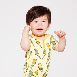 Babygrow - Romper - SUMMER - Villervalla - SHORTIE -  UNISEX - Lemon Yellow - Budgie Parrot 