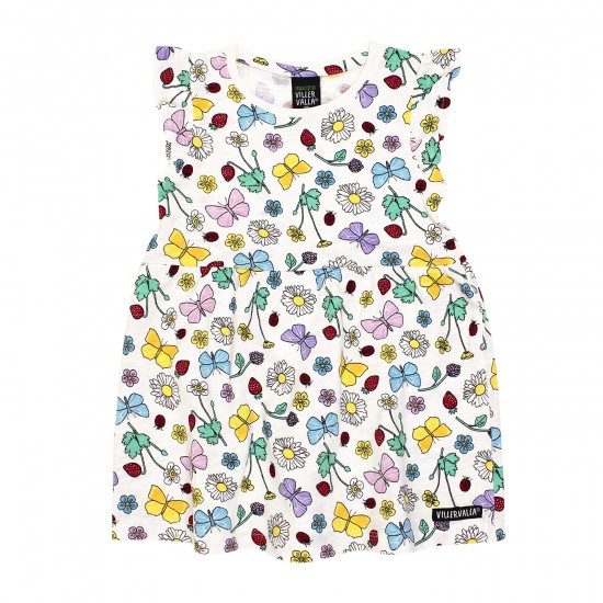 DRESS - Villervalla - Soft jersey with ruffles sleeves - flower and berries