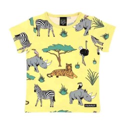 Top - Villervalla - SAFARI - YELLOW - Rhino, giraffe, zebra. tiger, ostrich,, toucan,