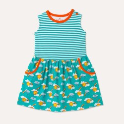 Dress - Ducky Zebra - Turquoise stripe Rainbow with Pockets