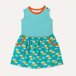 Dress - RAINBOW - Ducky Zebra - Turquoise stripe Rainbow with Pockets - clearance