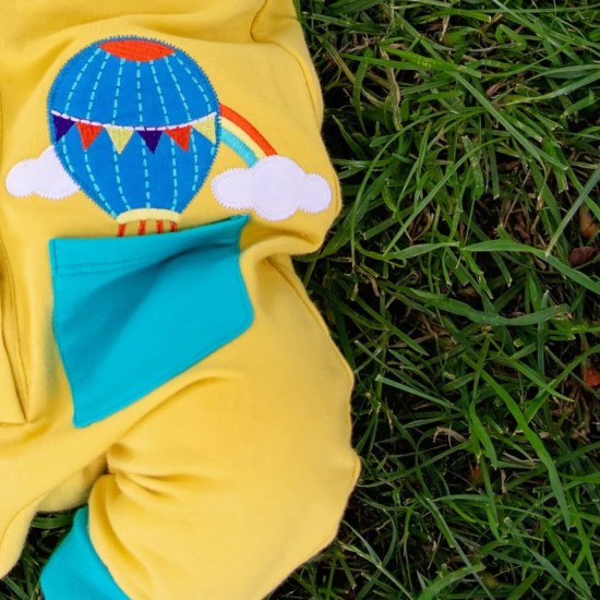 Trousers - Dungarees - Ducky Zebra - UNISEX - Yellow Hot Air Balloon 12-18m last size