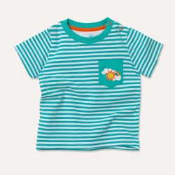 Top - Ducky Zebra - UNISEX - Turquoise Stripe  with rainbow pocket