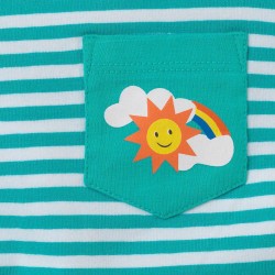 Top - Ducky Zebra - UNISEX - Turquoise Stripe  with rainbow pocket