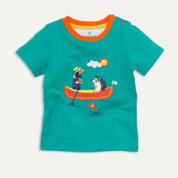Top - Animals - Ducky Zebra - UNISEX - Turquoise Canoeing Dog and Hedgehog - clearance