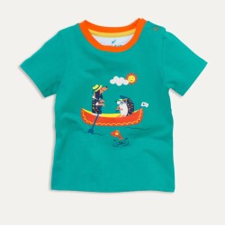 Top - Ducky Zebra - UNISEX - Turquoise Canoeing Dog and Hedgehog