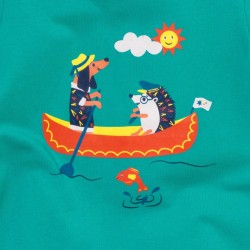 Top - Animals - Ducky Zebra - UNISEX - Turquoise Canoeing Dog and Hedgehog - clearance