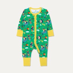 Babygrow - Romper - GARDEN - Ducky Zebra - Unisex - Organic Cotton - Zip-Up Romper - Green Gardening Dog and Hedgehog 