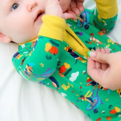 Babygrow - Romper - Ducky Zebra - Unisex - Organic Cotton - Zip-Up Romper - Green Gardening Dog and Hedgehog 