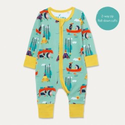 Babygrow - Romper - Animals - Ducky Zebra - Unisex - Zip-Up - Teal Canoeing Sausage Dog and Hedgehog 