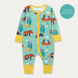 Babygrow - Romper - Ducky Zebra - Unisex - Zip-Up - Teal Canoeing Sausage Dog and Hedgehog 