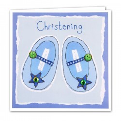 CARDS - Christening - BLUE - Baby shoes with star