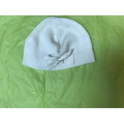 Hat -  Girls  - Warm knitted basic hat - with bow - Cream - 1-2 y (48) , 3-5 y (50) - SALE 