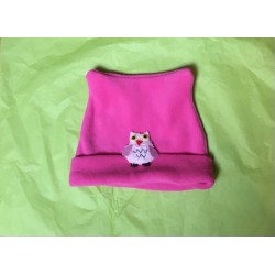 Hat - Basic - Soft fleece hat  - pink - Owl - 9-12m  (48) and 3-5y  (52)- sale 