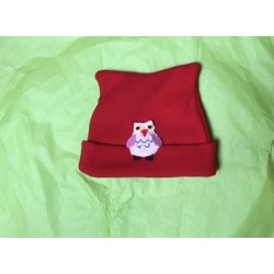 Hat - Basic - Soft fleece hat  - RED - Owl - 9-12m (48(, 18-24m (50) , 3-5y (52)  - sale 