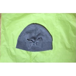 Hat - Girls - Warm knitted basic hat - with bow - Dusty  grey - 1-2y (50) and 3-5y (52) - SALE