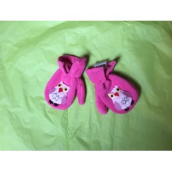Gloves and Mittens - Baby - Basic - PINK -  soft  fleece mittens - OWL - 3-6yr - last size - no return offer