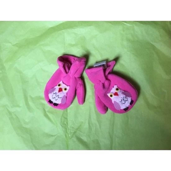 Gloves and Mittens - Baby - Basic - PINK -  soft  fleece mittens - OWL - 3-6yr - last size - no return offer