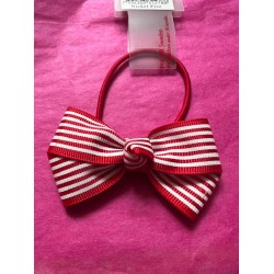 Hair Accessories - Bobble - BOW - RED -  white stripes