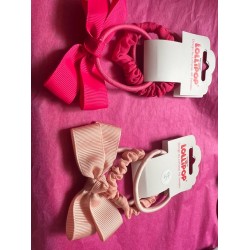 Hair Accessories - Bobble - Set - 3 pc - Bow, crunchie and bobble -  Apricot light OR Fuchsia Magenta pink 