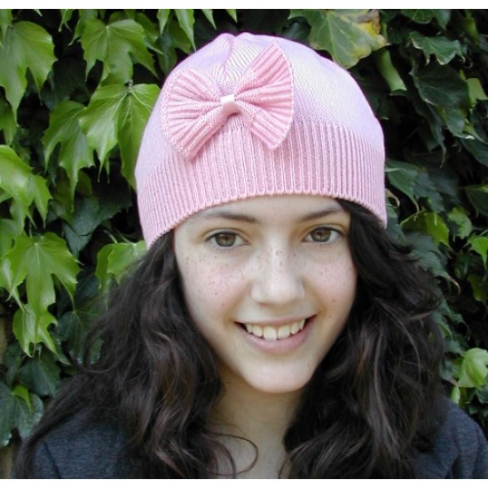 Hat - Winter - Girls - BOW - PINK - Elegant knitted basic hat - 3-5y - last size 