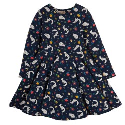 Dress - SKATER - Long sleeves - FRUGI - FLOWERS -  Snoozing wolf in meadow